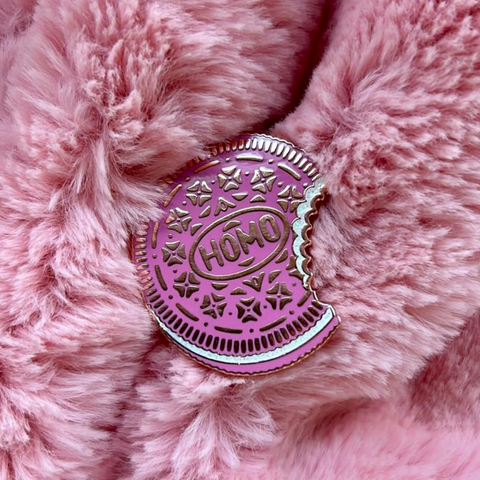 Homo Oreo enamel pin