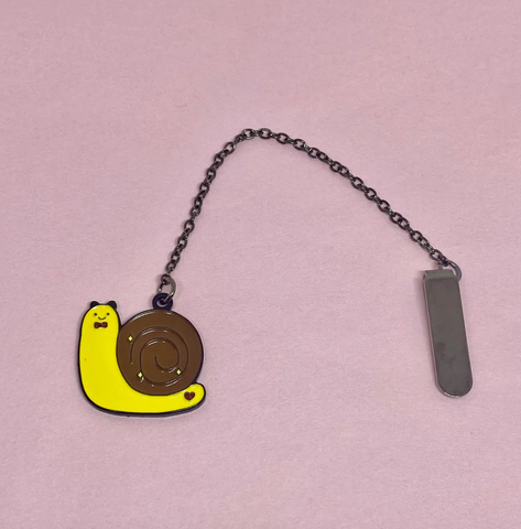 Kawaii Snail with Bow enamel bookmark