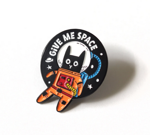 Give Me Space Astronaut Cat pin