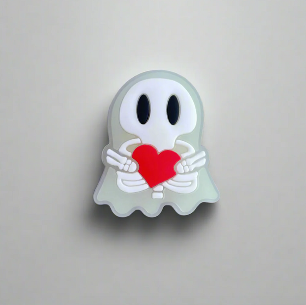 Ghosty Skeleton with Heart PVC Shoe Charm - GLOWS IN THE DARK!