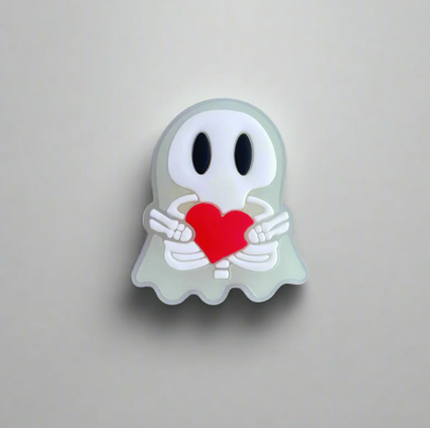 Ghosty Skeleton with Heart PVC Shoe Charm - GLOWS IN THE DARK!
