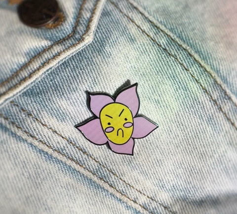 Grumpy Flower enamel pin