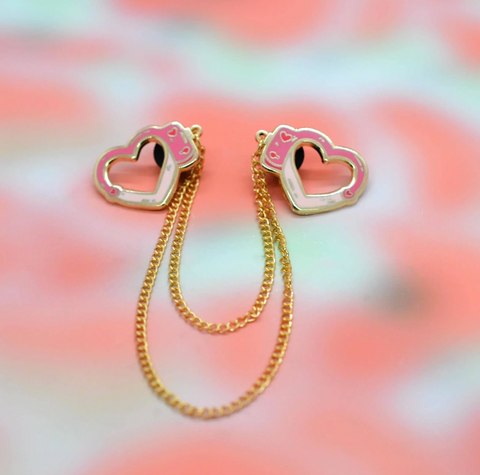 Collar Chain Heart Handcuff Pins