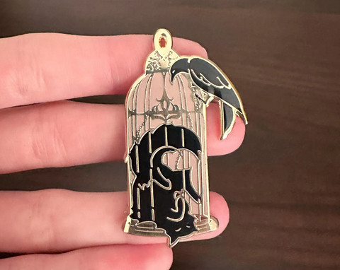 Raven Sleepy Cat enamel pin