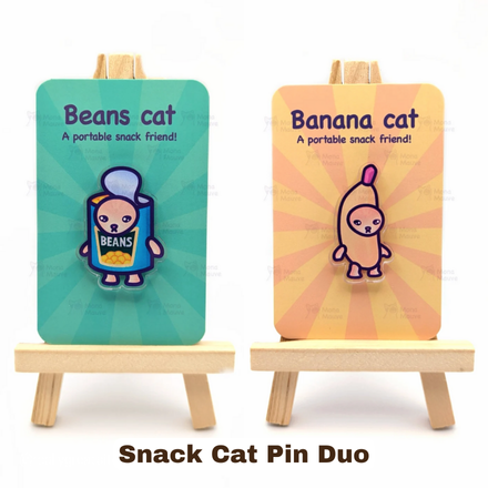 Snack Cats Duo acrylic pin set (Beans and Banana)