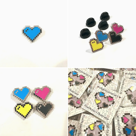 Cmyk Mini Filler Pixel Art Heart Enamel Pin Set