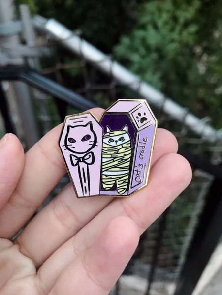 Cat Coffin enamel pin
