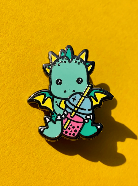 Green Boba Dragon enamel pin