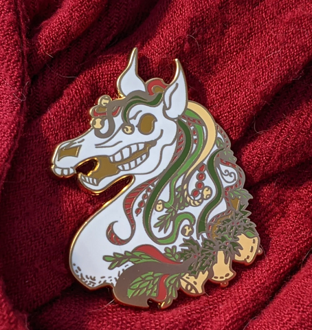 Mari Lwyd enamel pin