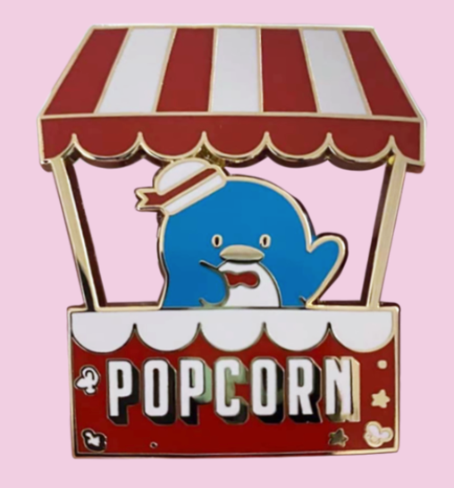 Kawaii Popcorn Booth enamel pin