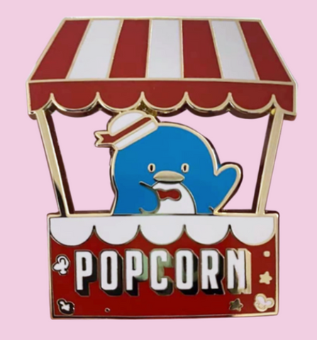 Kawaii Popcorn Booth enamel pin