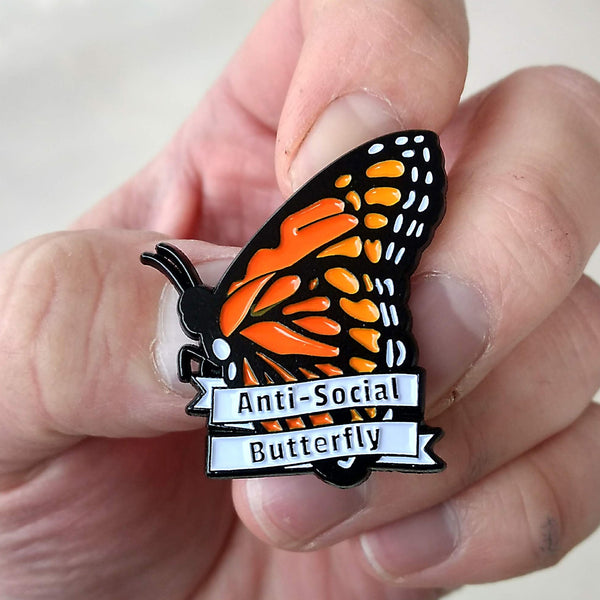 Anti-Social Butterfly enamel pin
