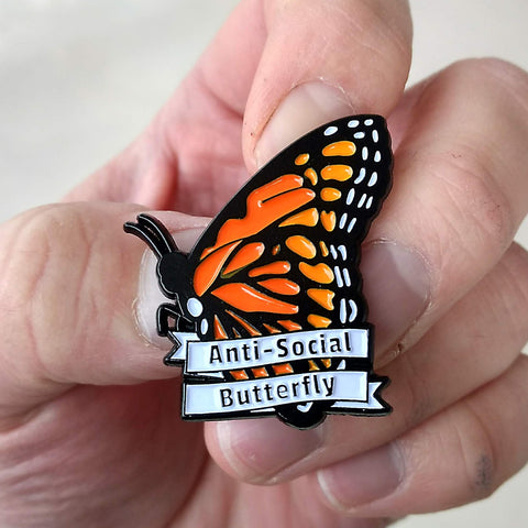 Anti-Social Butterfly enamel pin