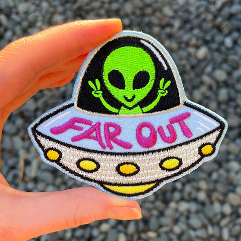 Far Out iron-on patch