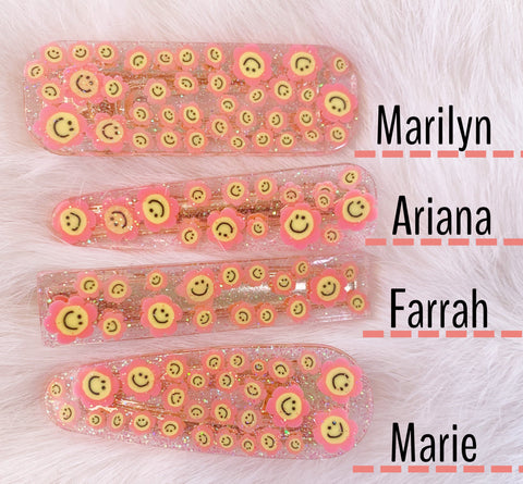 Pink Smiley Daisies hair clip-Marilyn Style