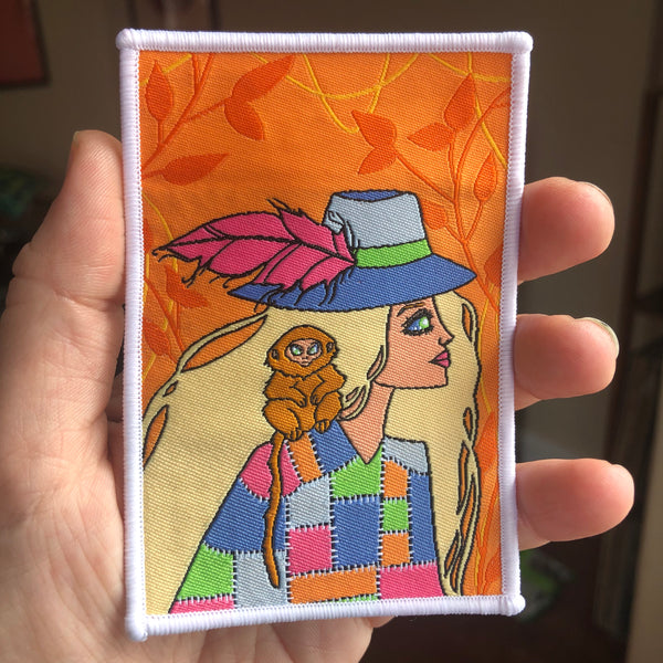 Girl with Monkey iron-on patch