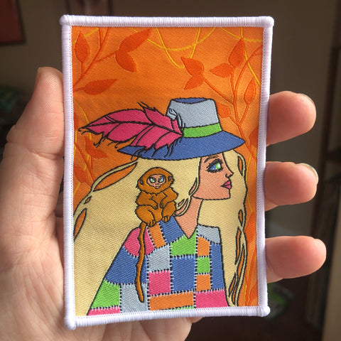 Girl with Monkey iron-on patch
